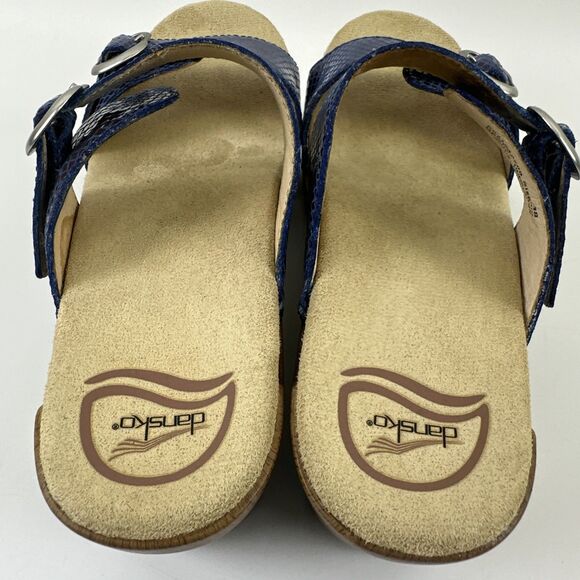 Dansko Sophie Sandal Blue Purple Snakeskin Leather Double Buckle Womens 38 7.5 - Picture 6 of 14